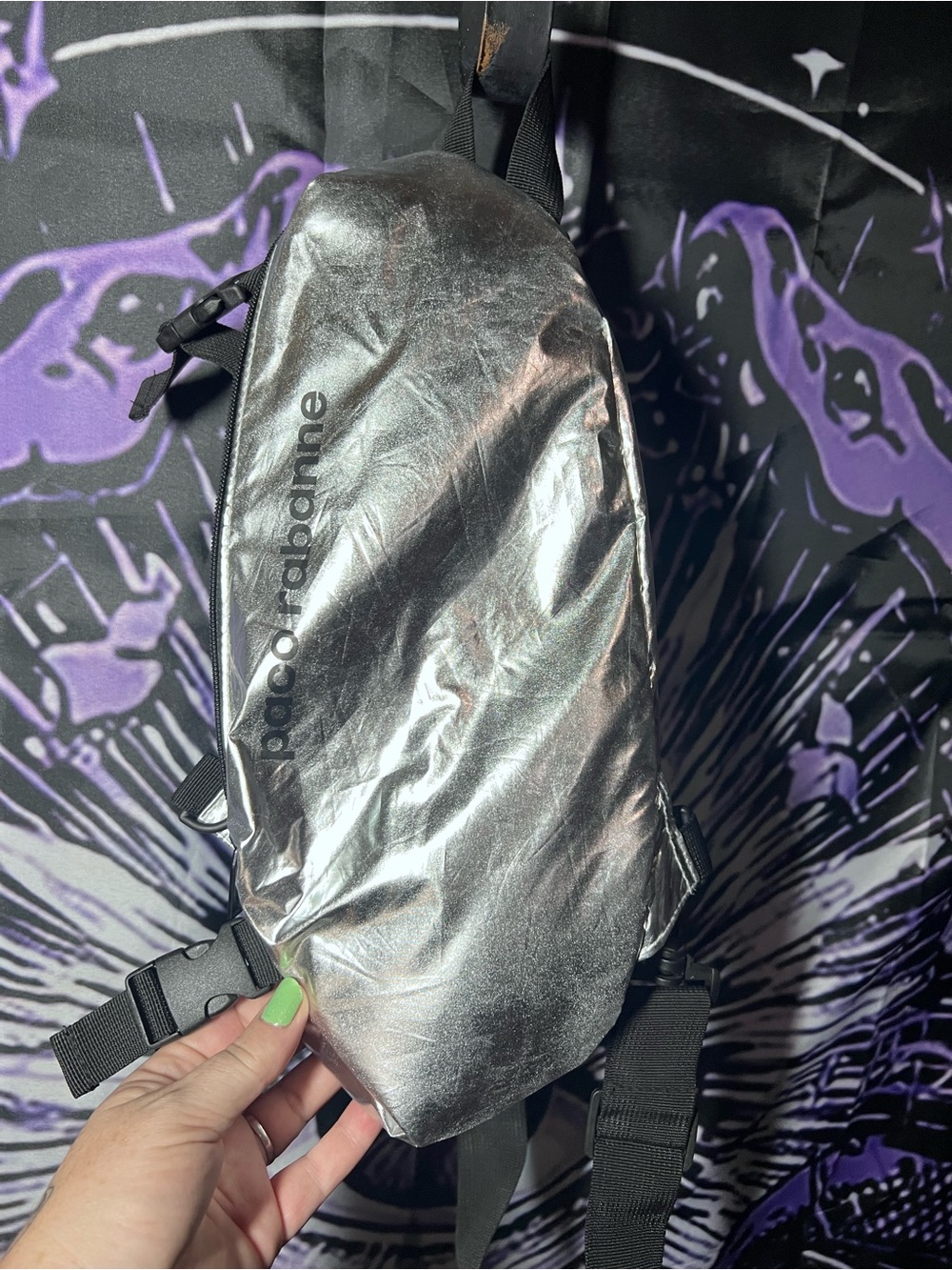 Paco Rabanne Metallic Silver Sling Backpack